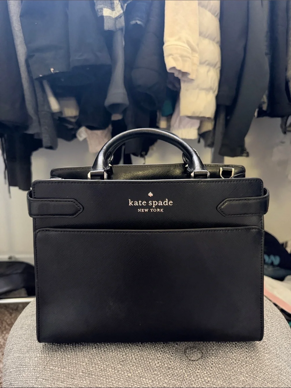 kate spade Black Saffiano Leather Structured Top-Handle Briefcase
